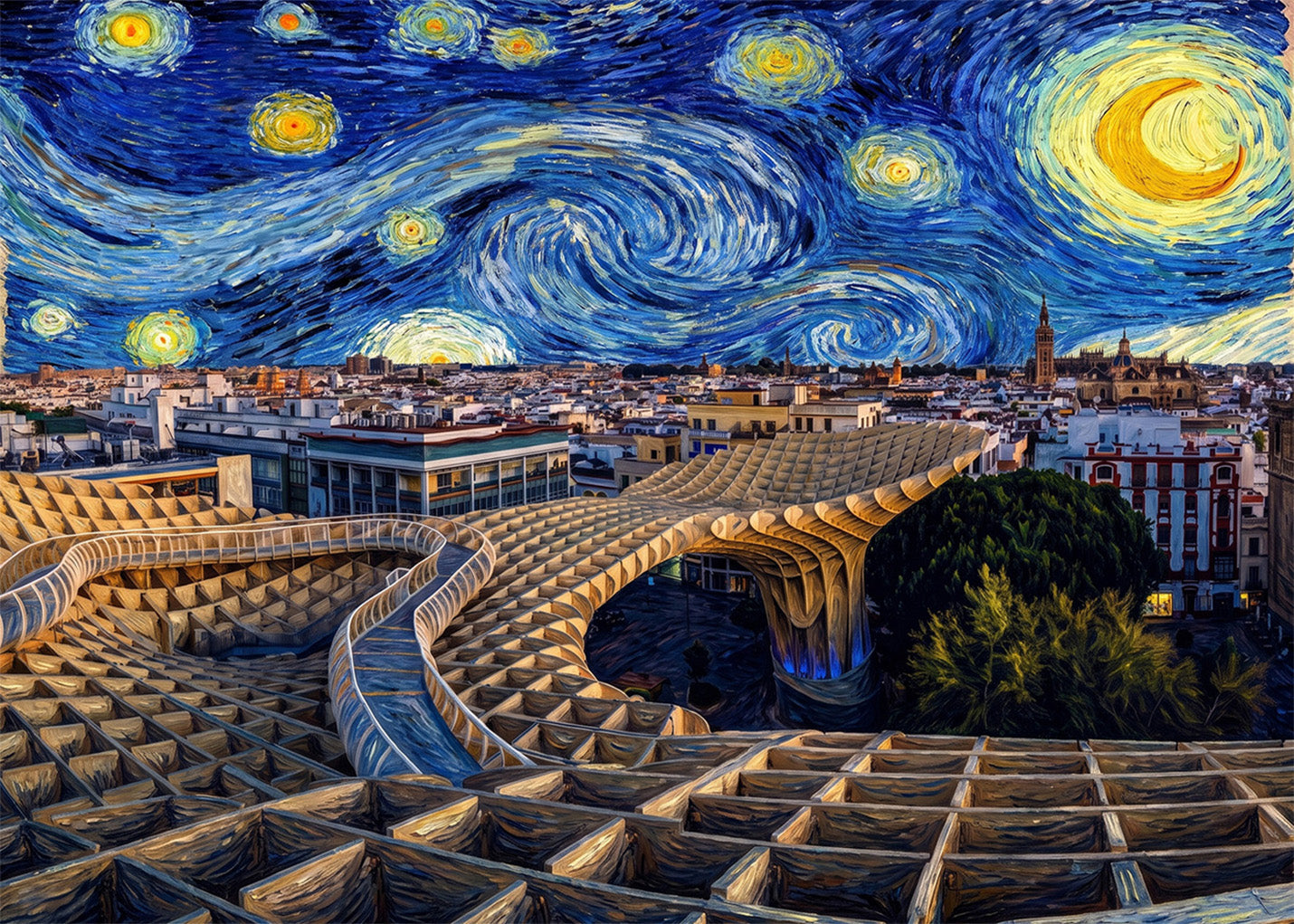 Cuadro Las Setas de Sevilla - Noche Estrellada