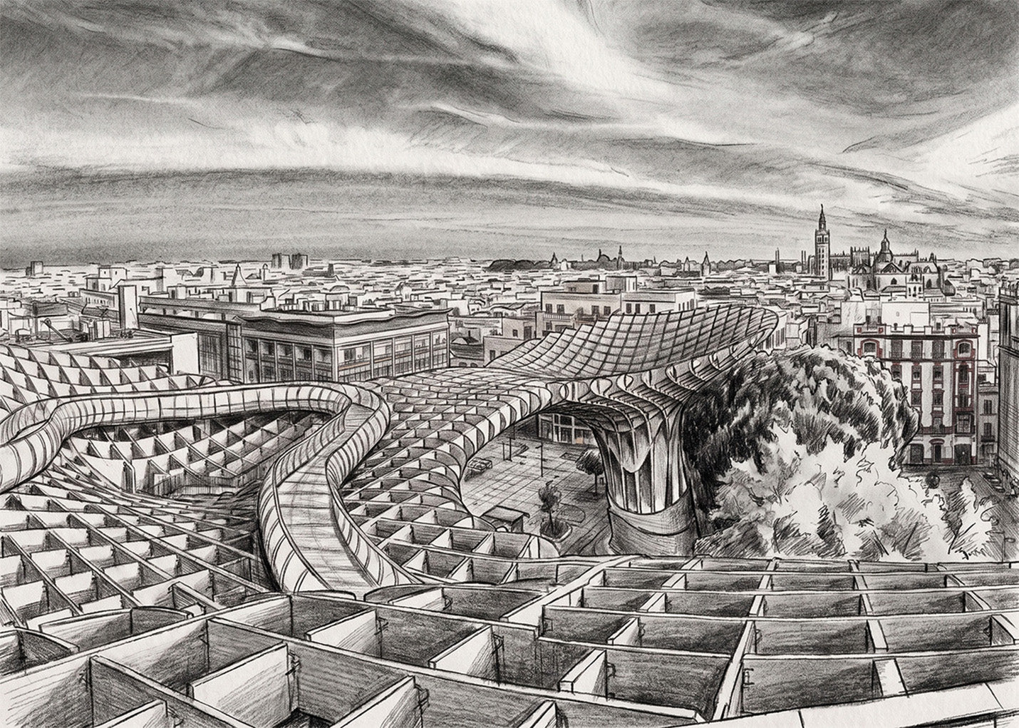 Cuadro Las Setas de Sevilla estilo lápiz