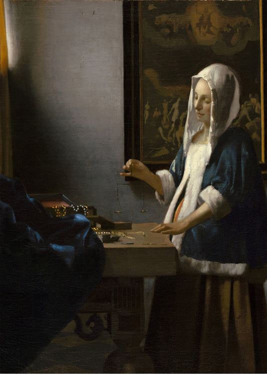 Cuadro ​La tasadora de Perlas - Mujer con una balanza (Johannes Vermeer)