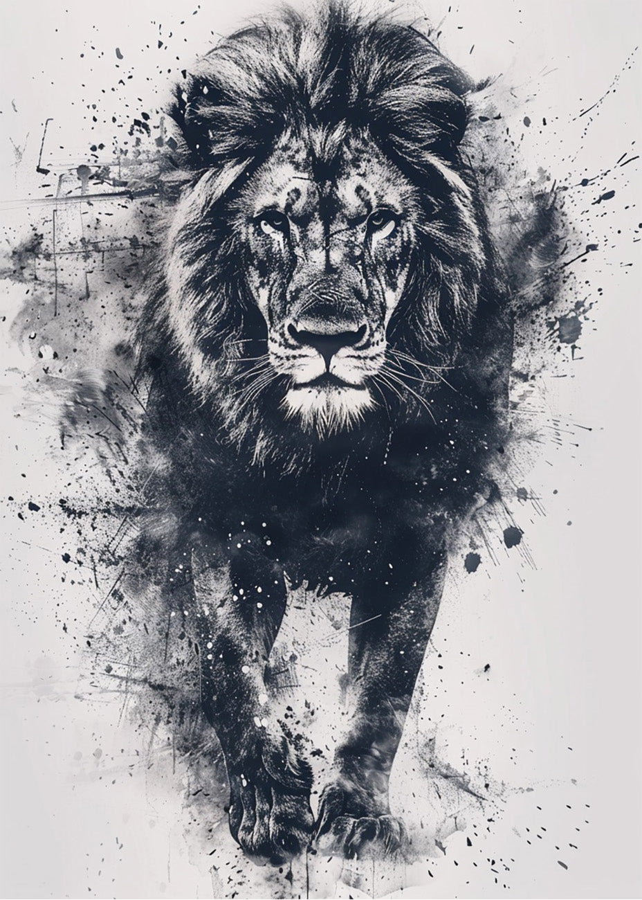 Cuadro ​León en blanco y negro estilo acuarela