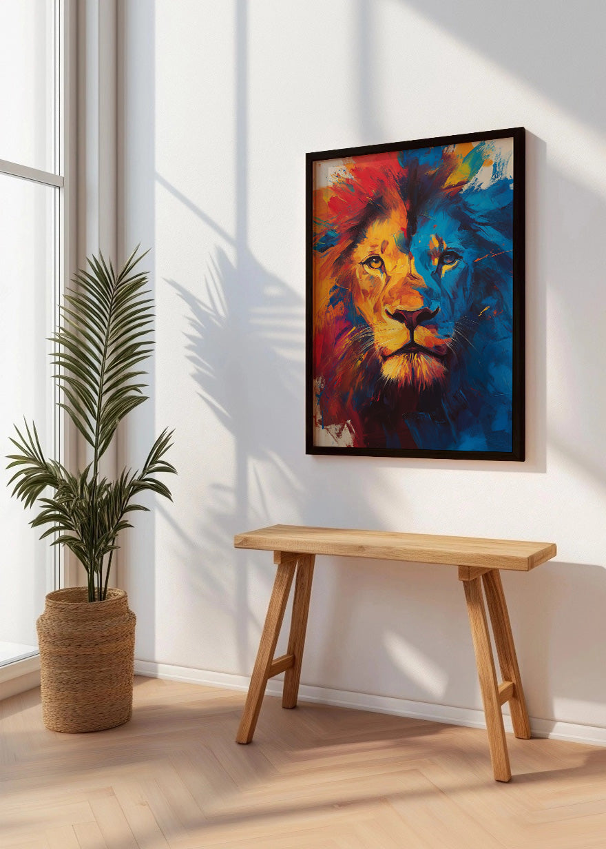 Cuadro ​León en primer plano estilo acuarela