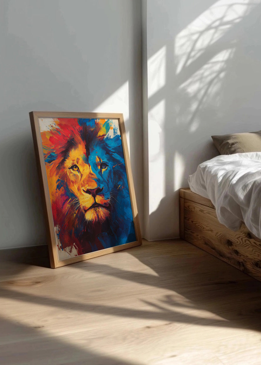 Cuadro ​León en primer plano estilo acuarela