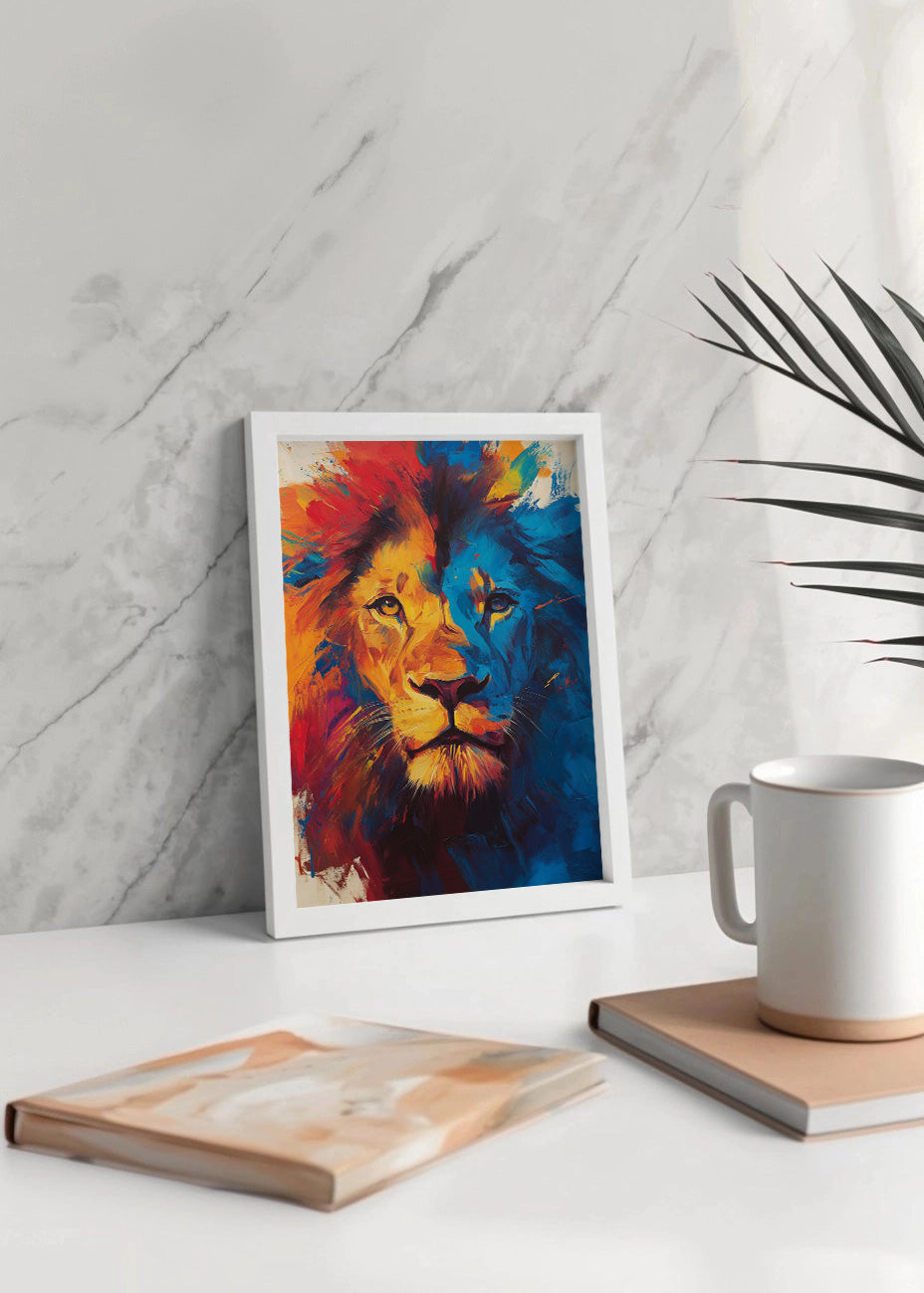 Cuadro ​León en primer plano estilo acuarela