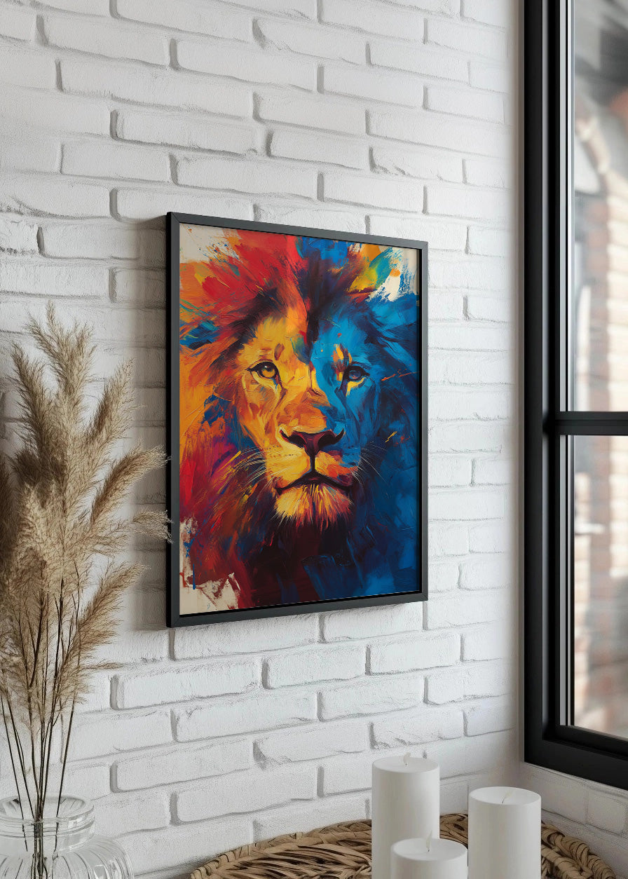 Cuadro ​León en primer plano estilo acuarela