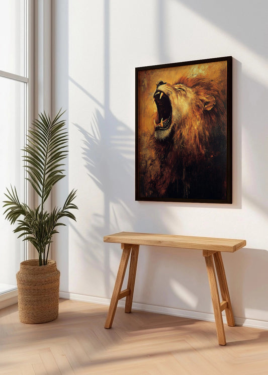 Cuadro ​León rugiendo en estilo pintura clásica