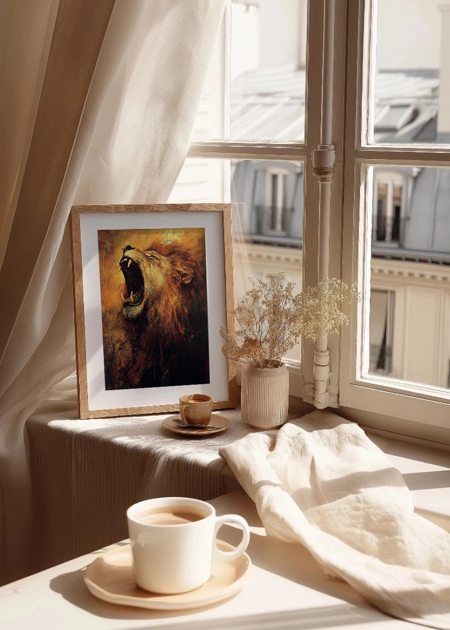Cuadro ​León rugiendo en estilo pintura clásica
