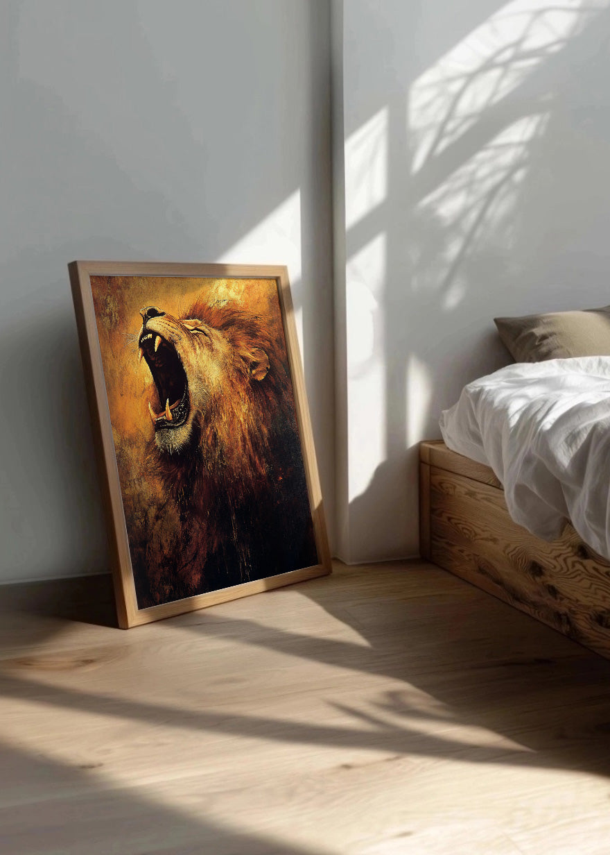 Cuadro ​León rugiendo en estilo pintura clásica