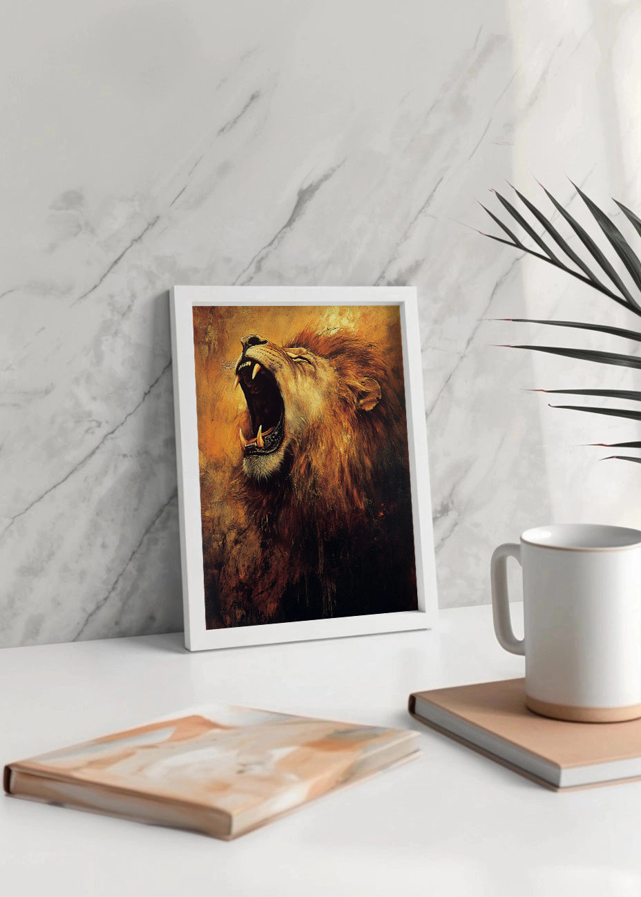 Cuadro ​León rugiendo en estilo pintura clásica