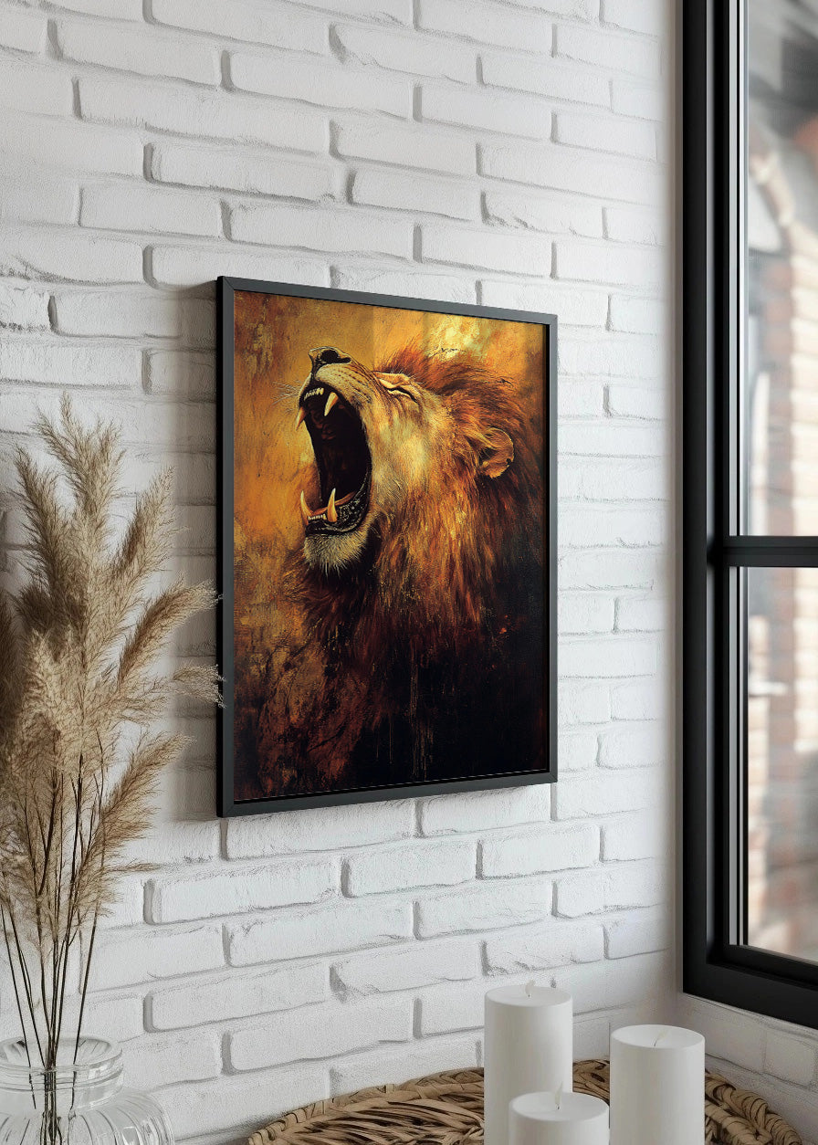 Cuadro ​León rugiendo en estilo pintura clásica