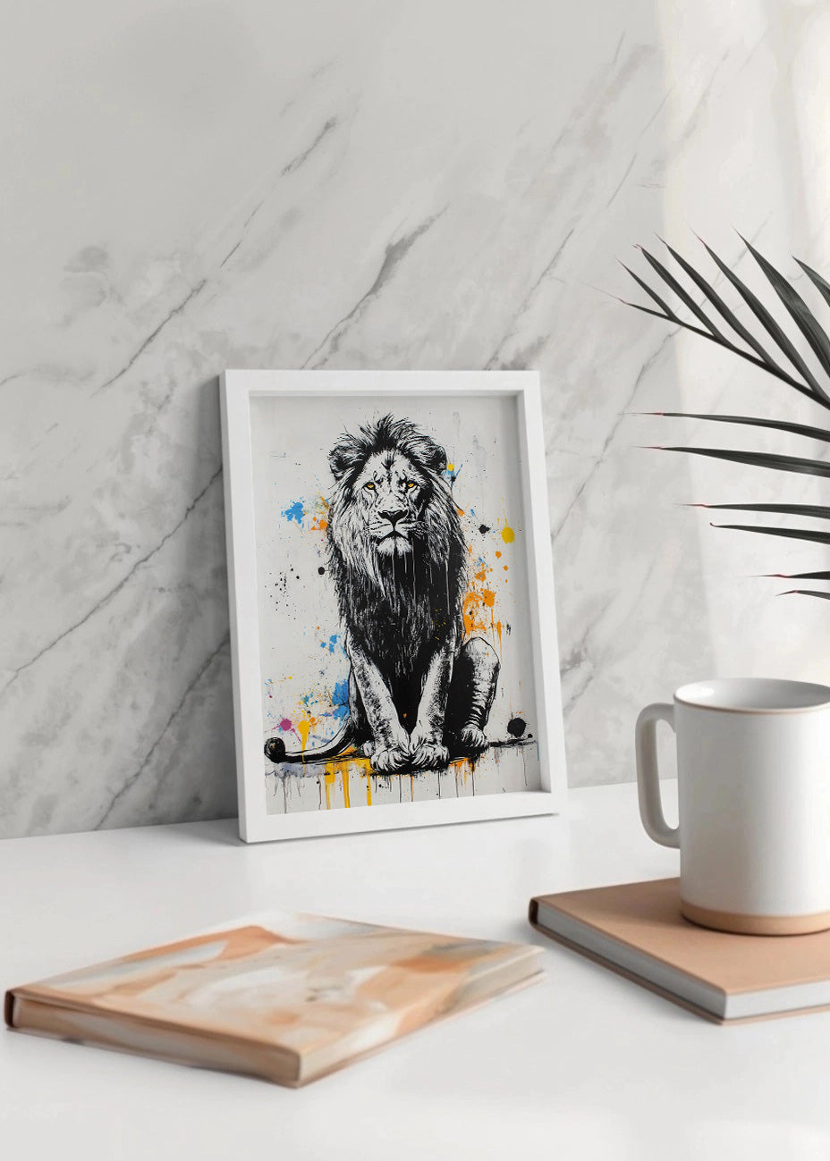 Cuadro ​León sentado con explosión de color