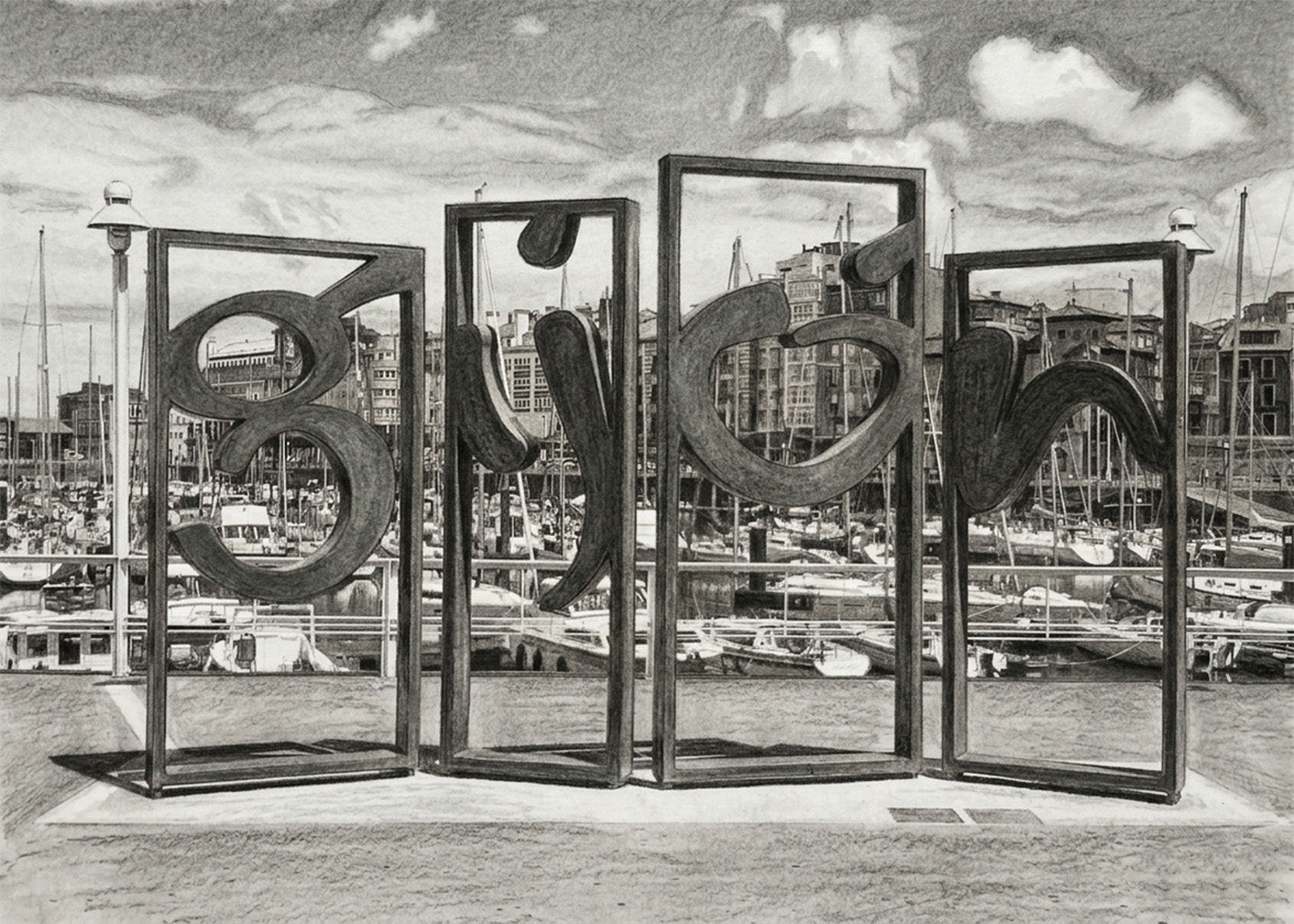 Cuadro Letras gigantes de Gijón estilo lápiz