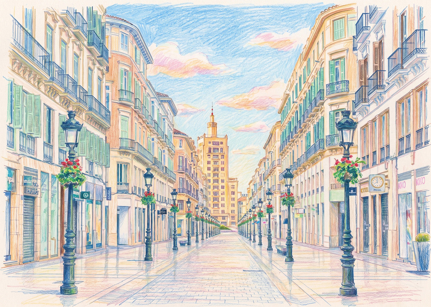 Cuadro Málaga - Calle Larios efecto dibujo