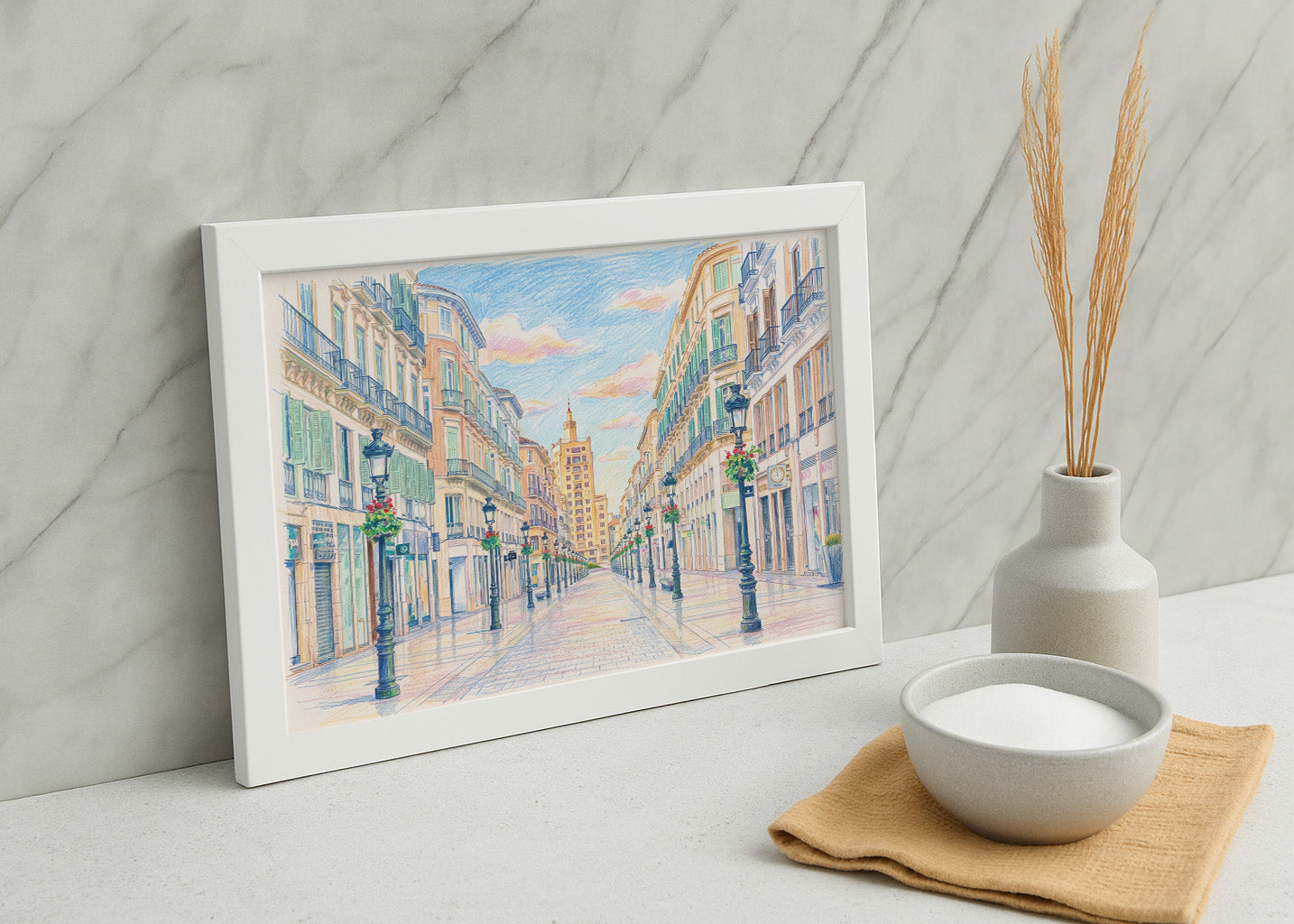 Cuadro Málaga - Calle Larios efecto dibujo