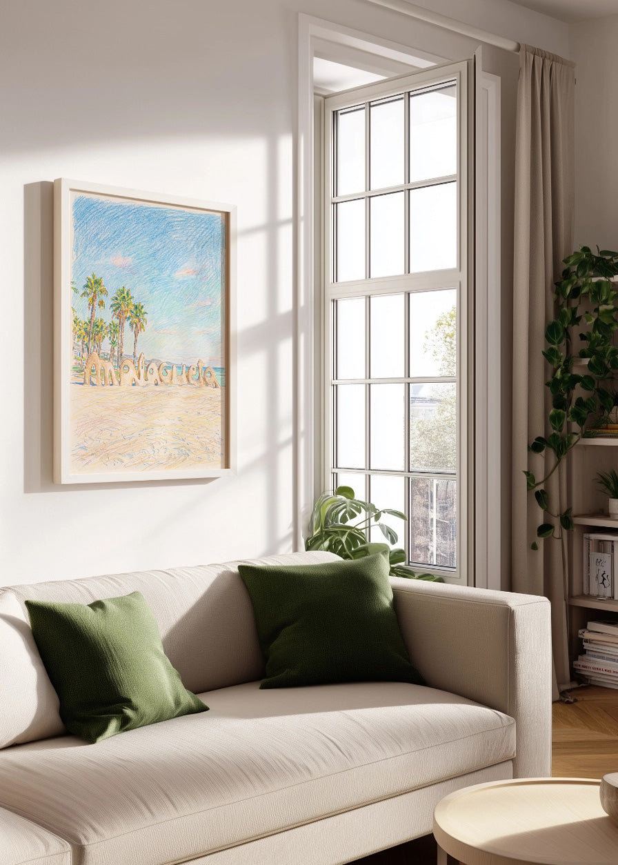 Cuadro Málaga - playa con efecto dibujo