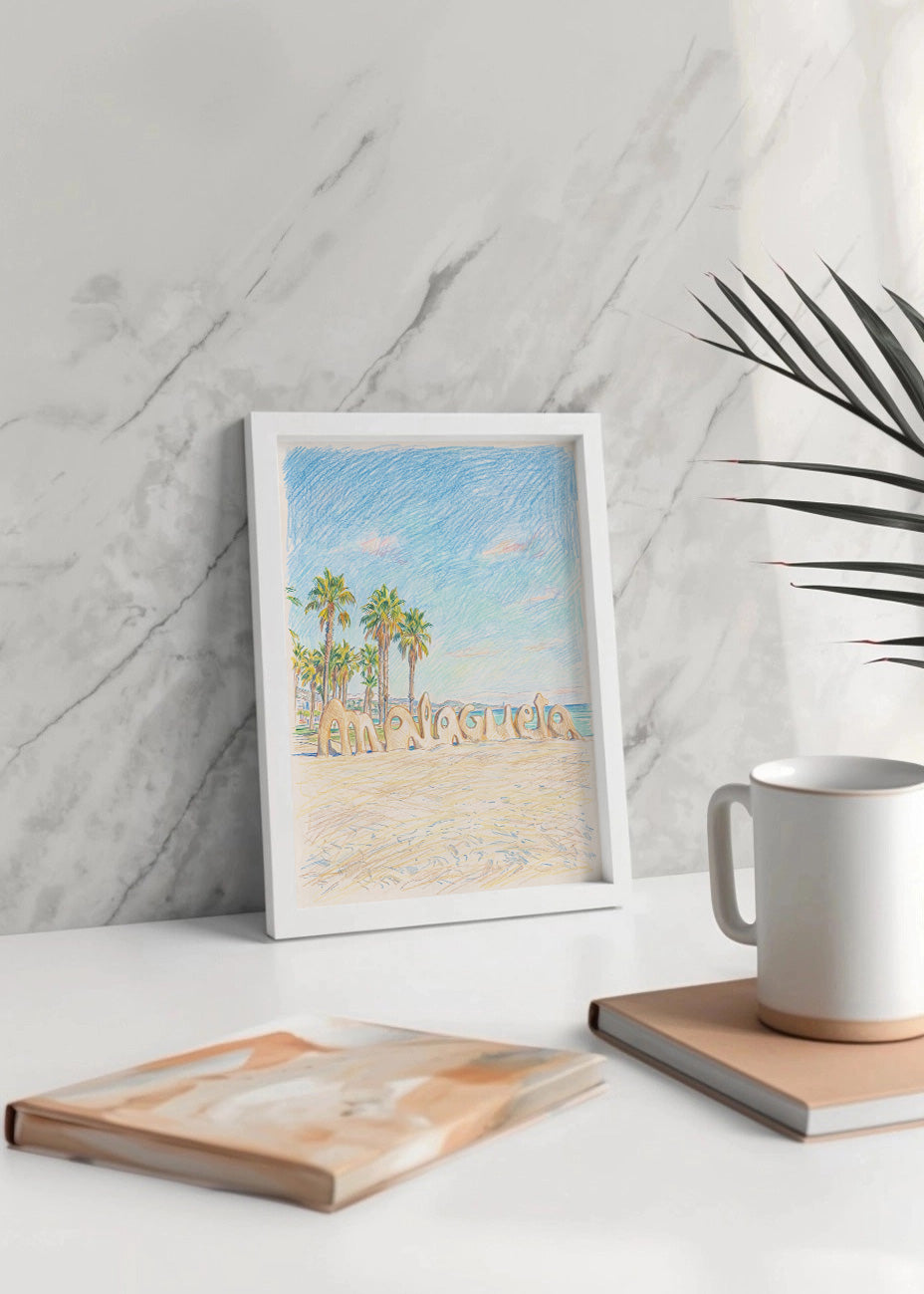 Cuadro Málaga - playa con efecto dibujo