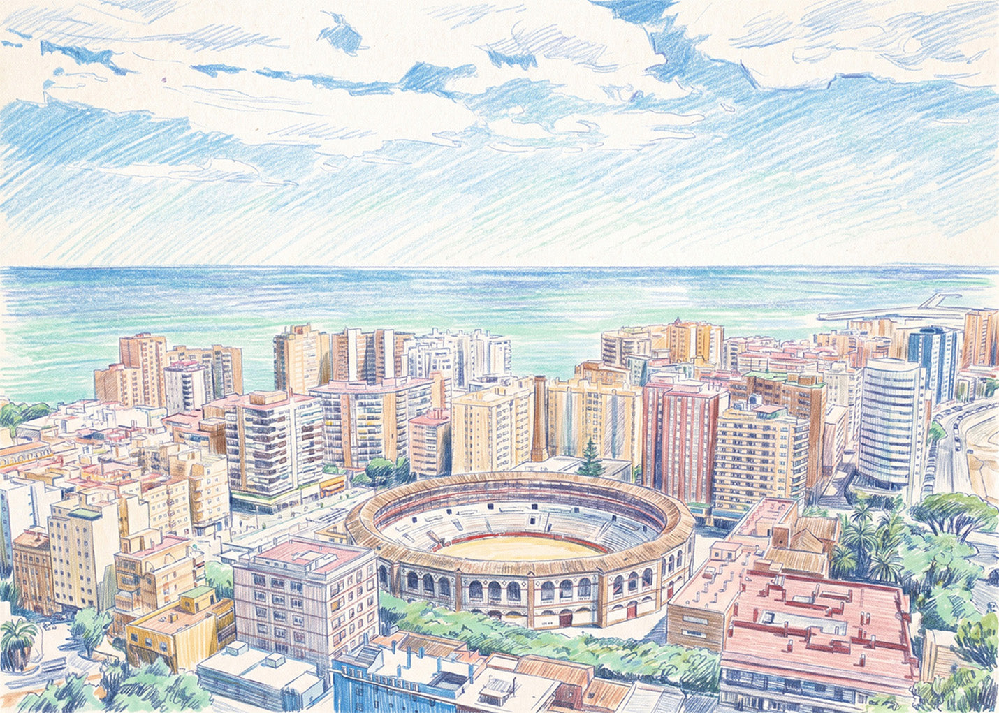 Cuadro Málaga efecto dibujo