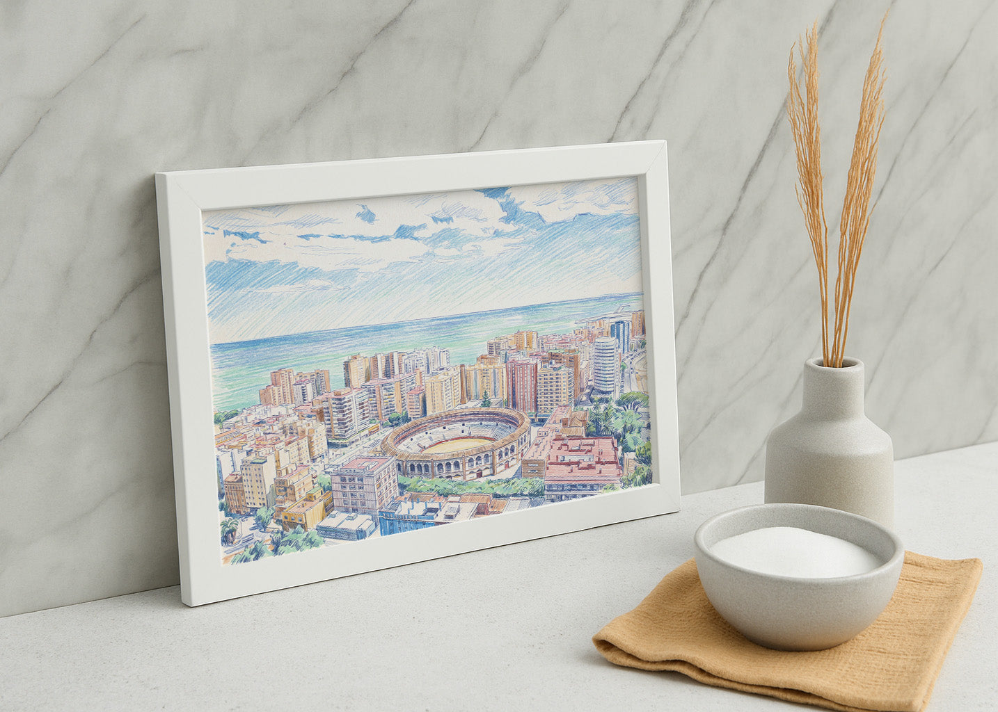 Cuadro Málaga efecto dibujo