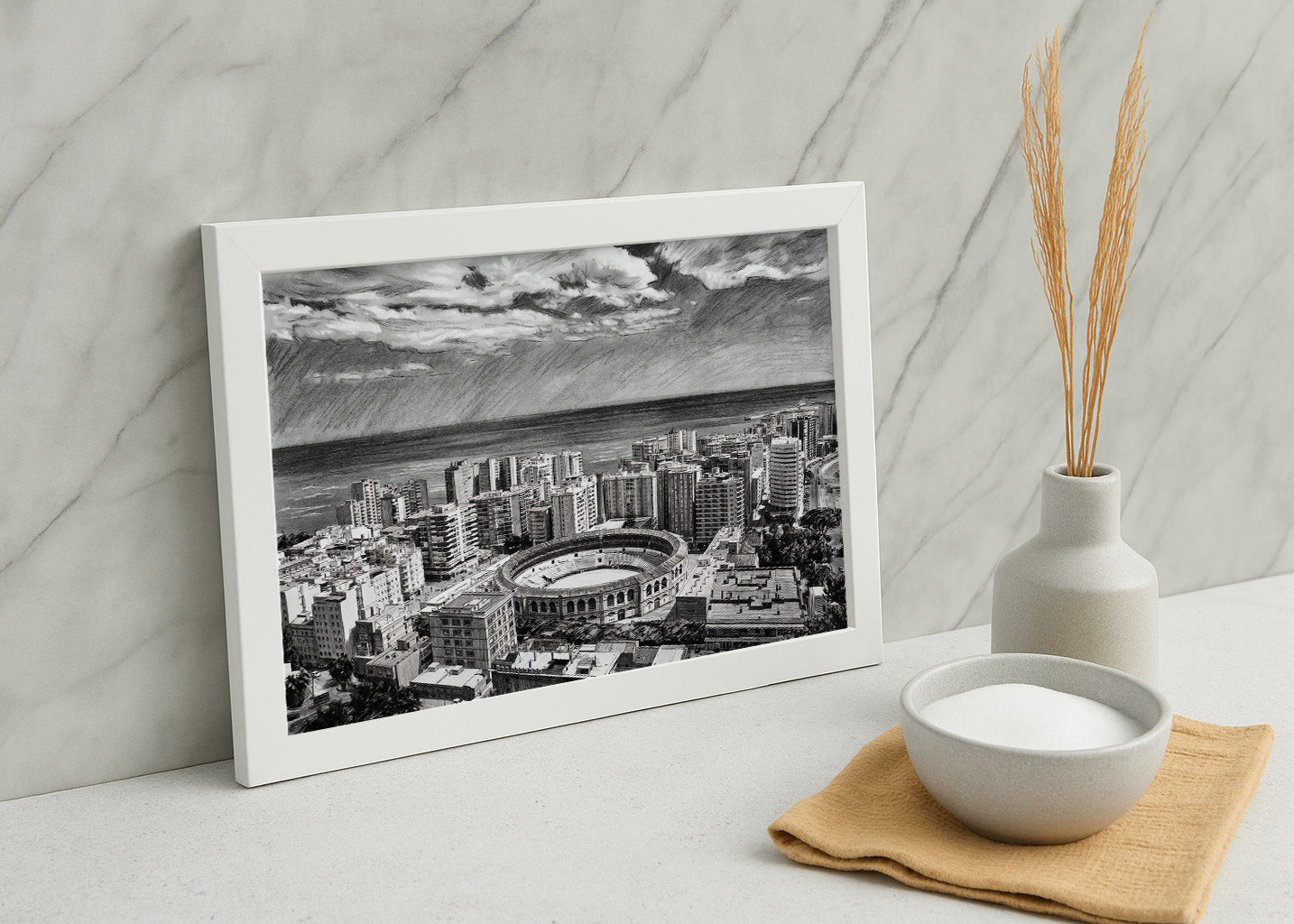 Cuadro Málaga mirador de Gibralfaro efecto lápiz