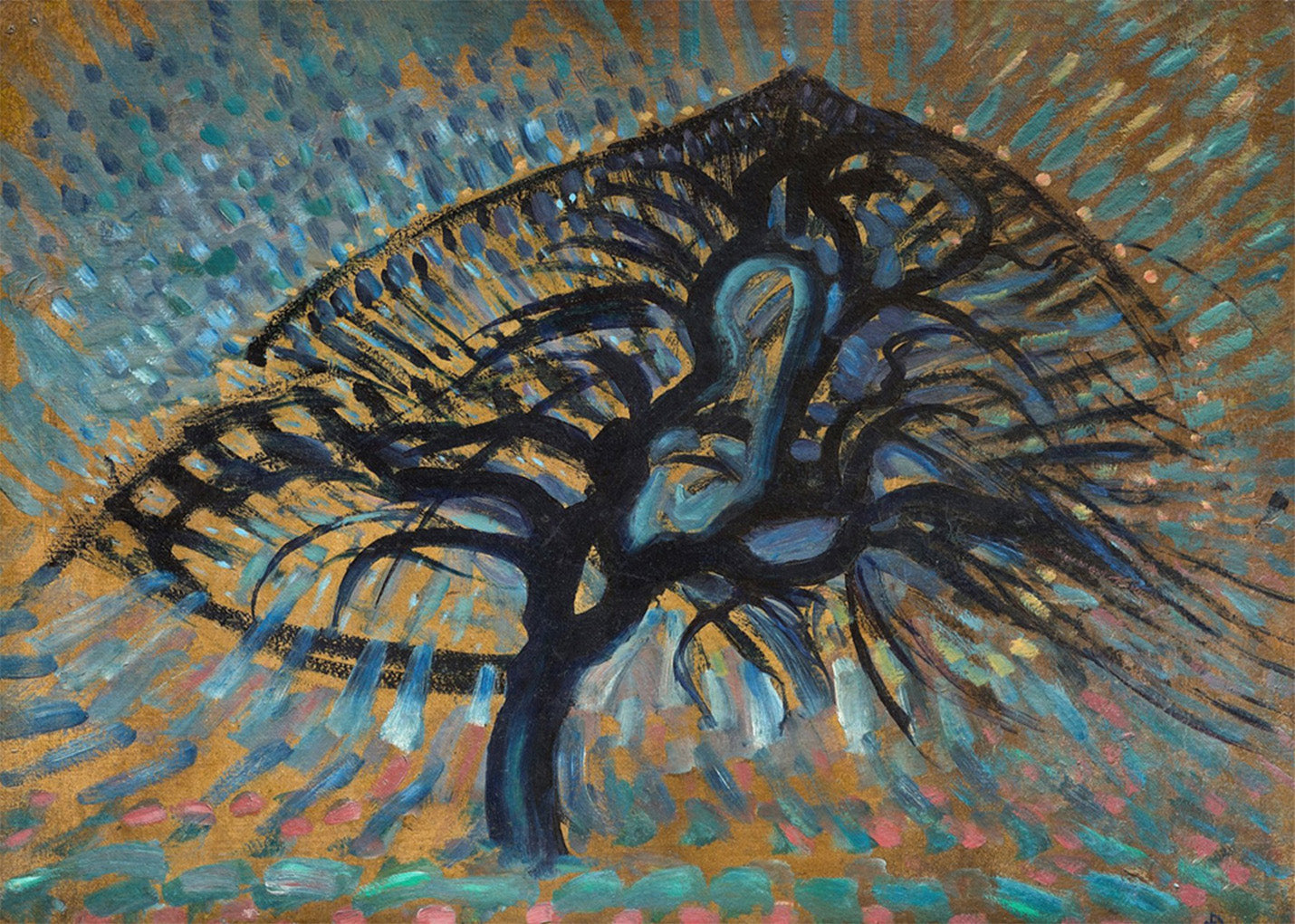 Cuadro Manzano puntillismo (Mondrian)