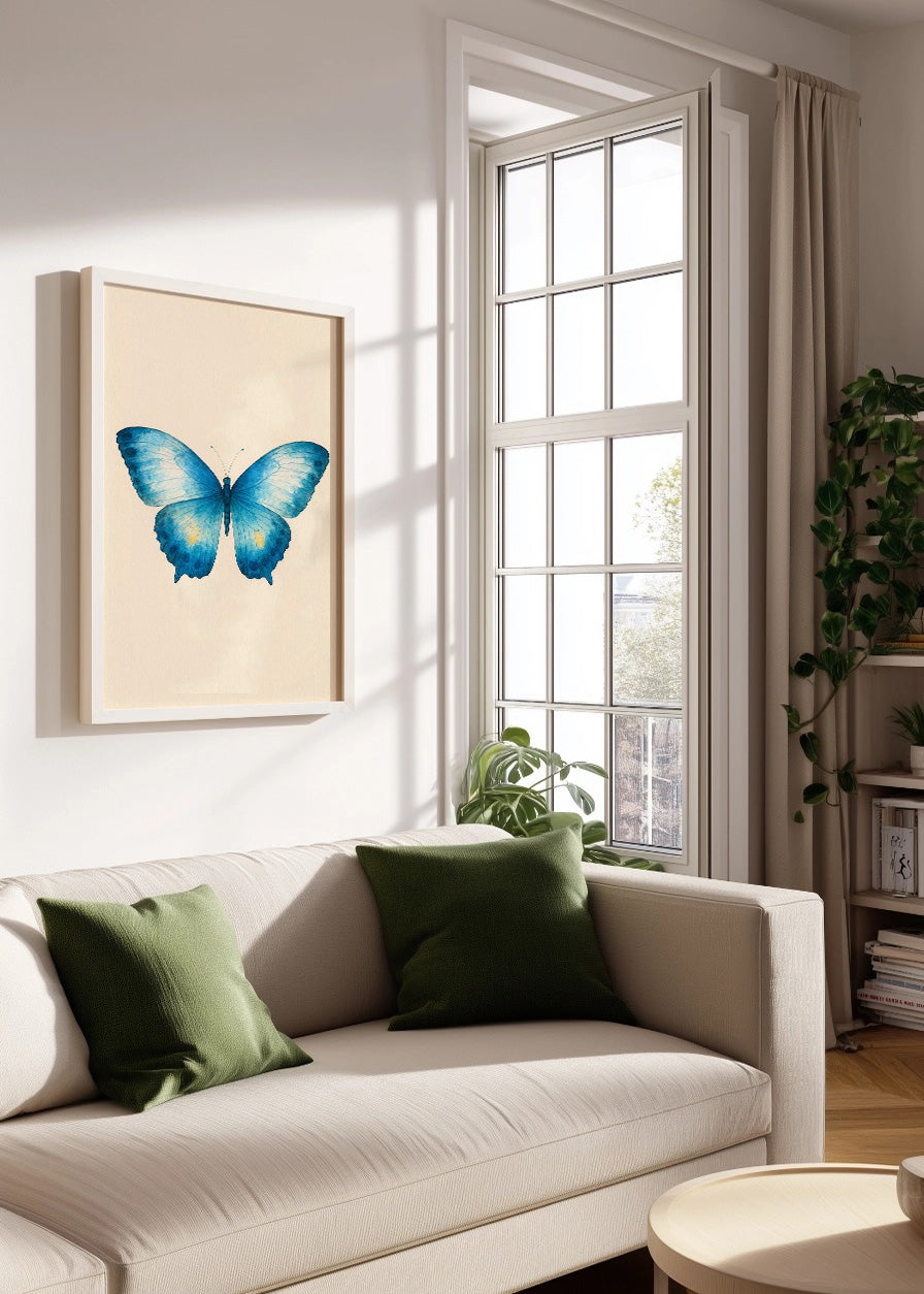 Cuadro Mariposa azul sobre fondo suave