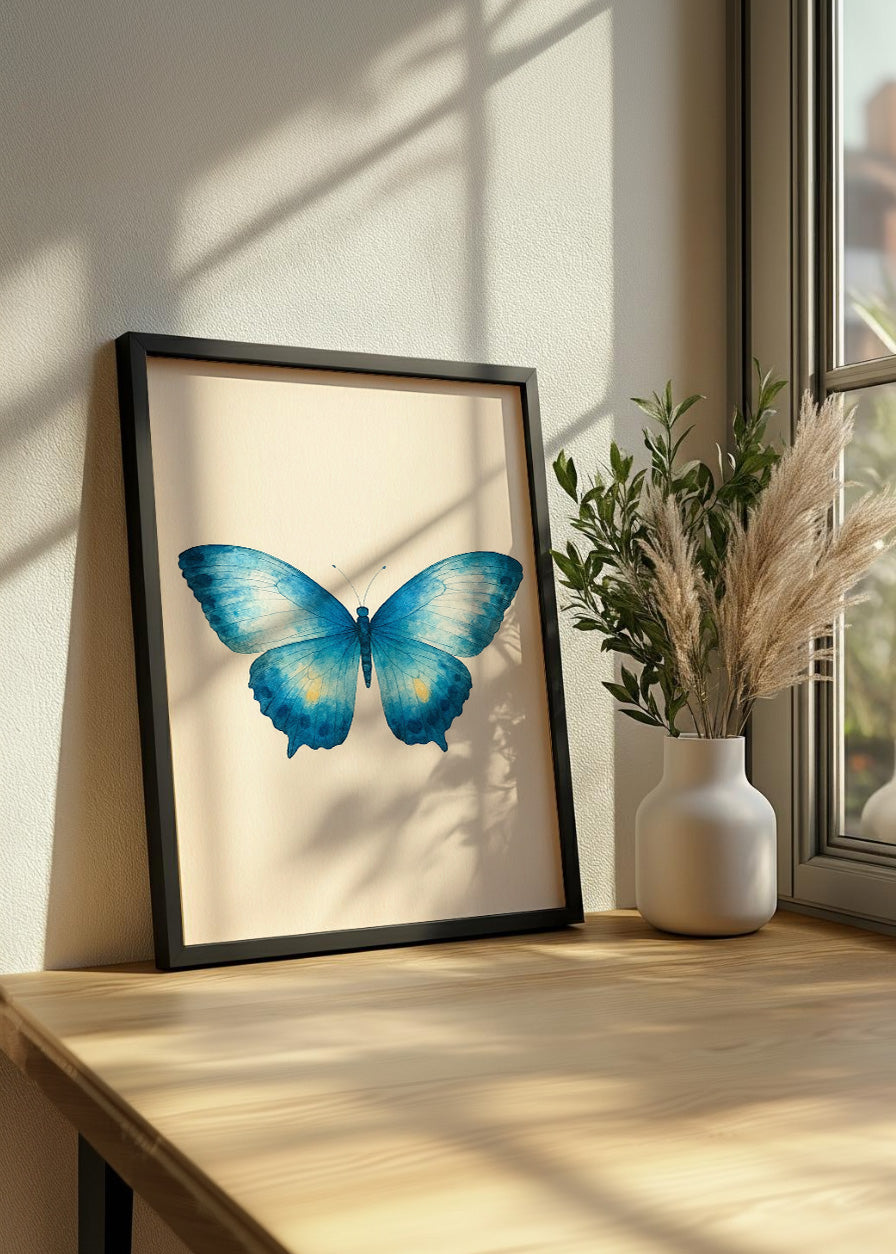 Cuadro Mariposa azul sobre fondo suave