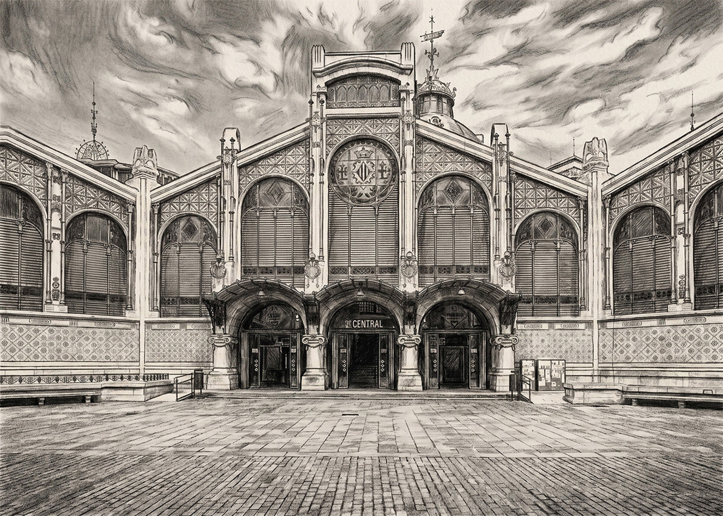 Cuadro Mercado Central de Valencia efecto lápiz