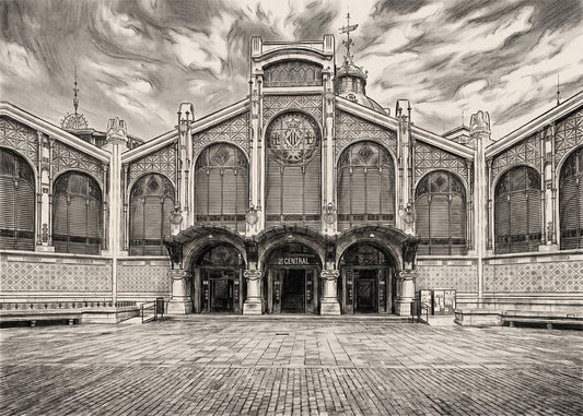 Cuadro Mercado Central de Valencia efecto lápiz