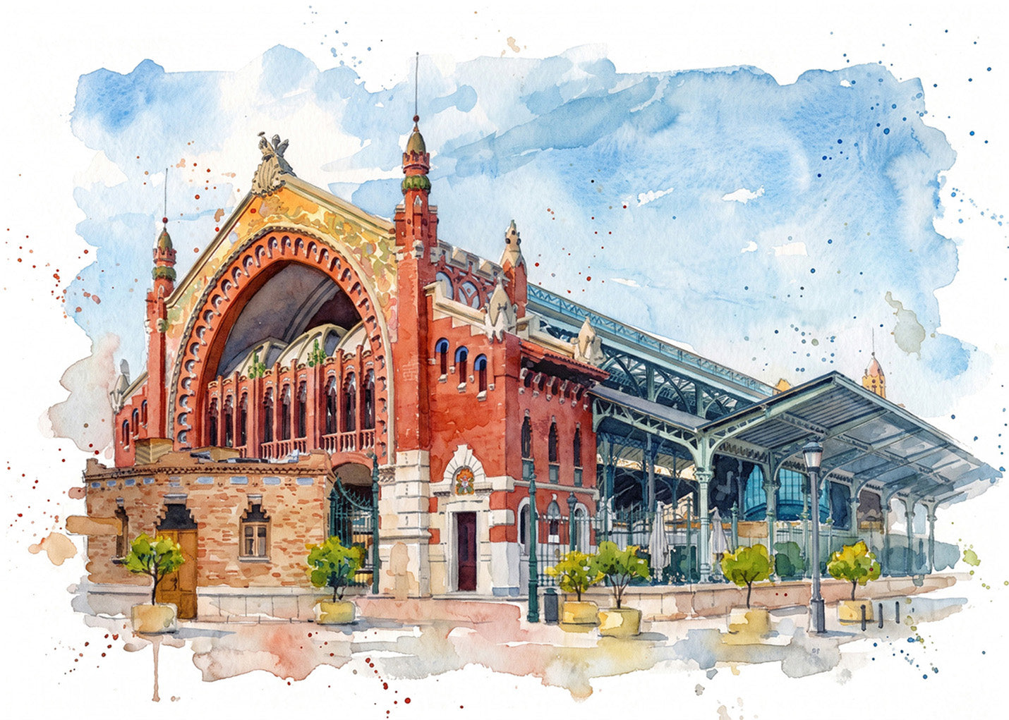 Cuadro Mercado de Colón de Valencia efecto acuarela
