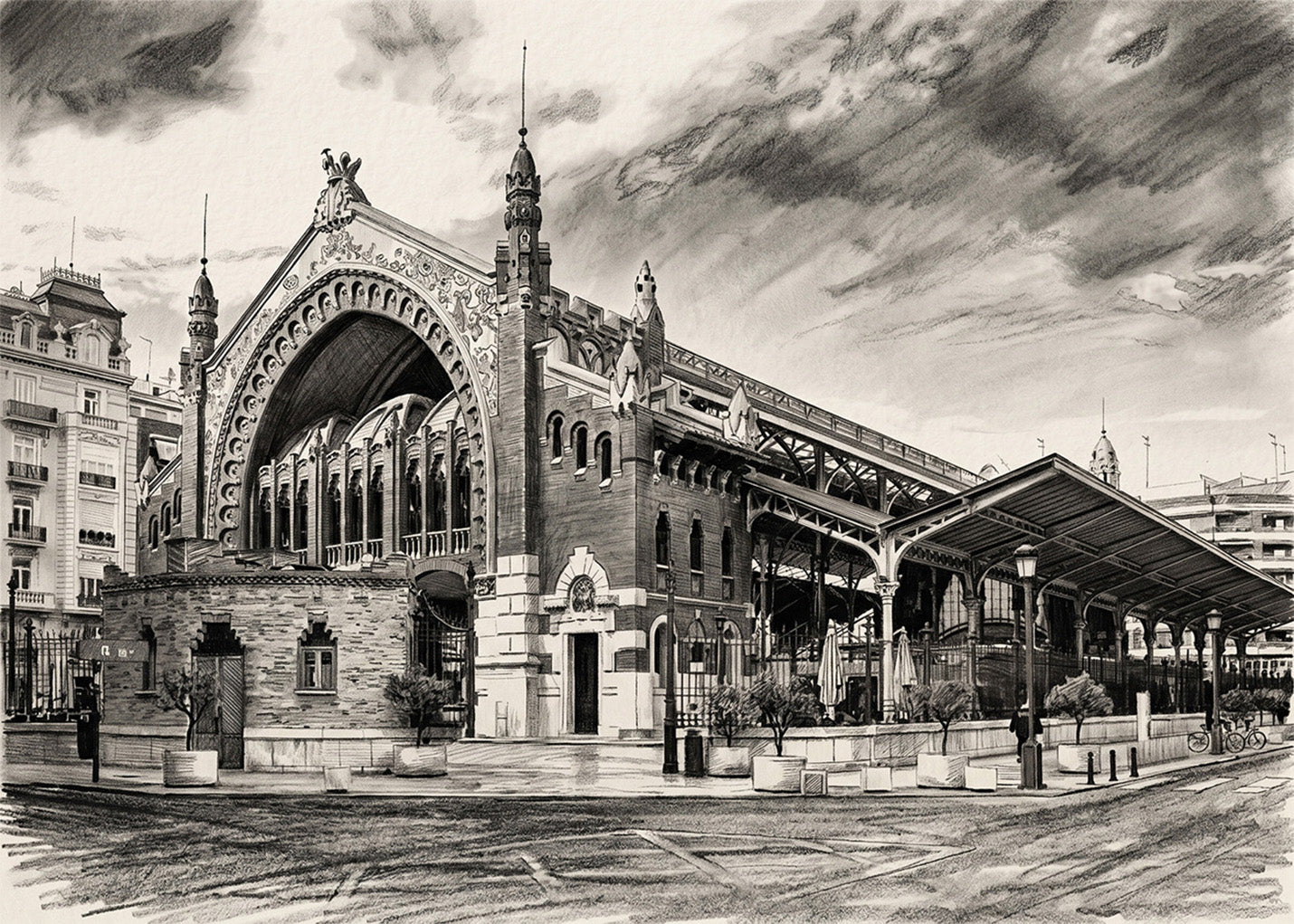 Cuadro Mercado de Colón de Valencia efecto lápiz