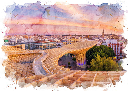 Cuadro Metropol Parasol Setas de Sevilla estilo acuarela