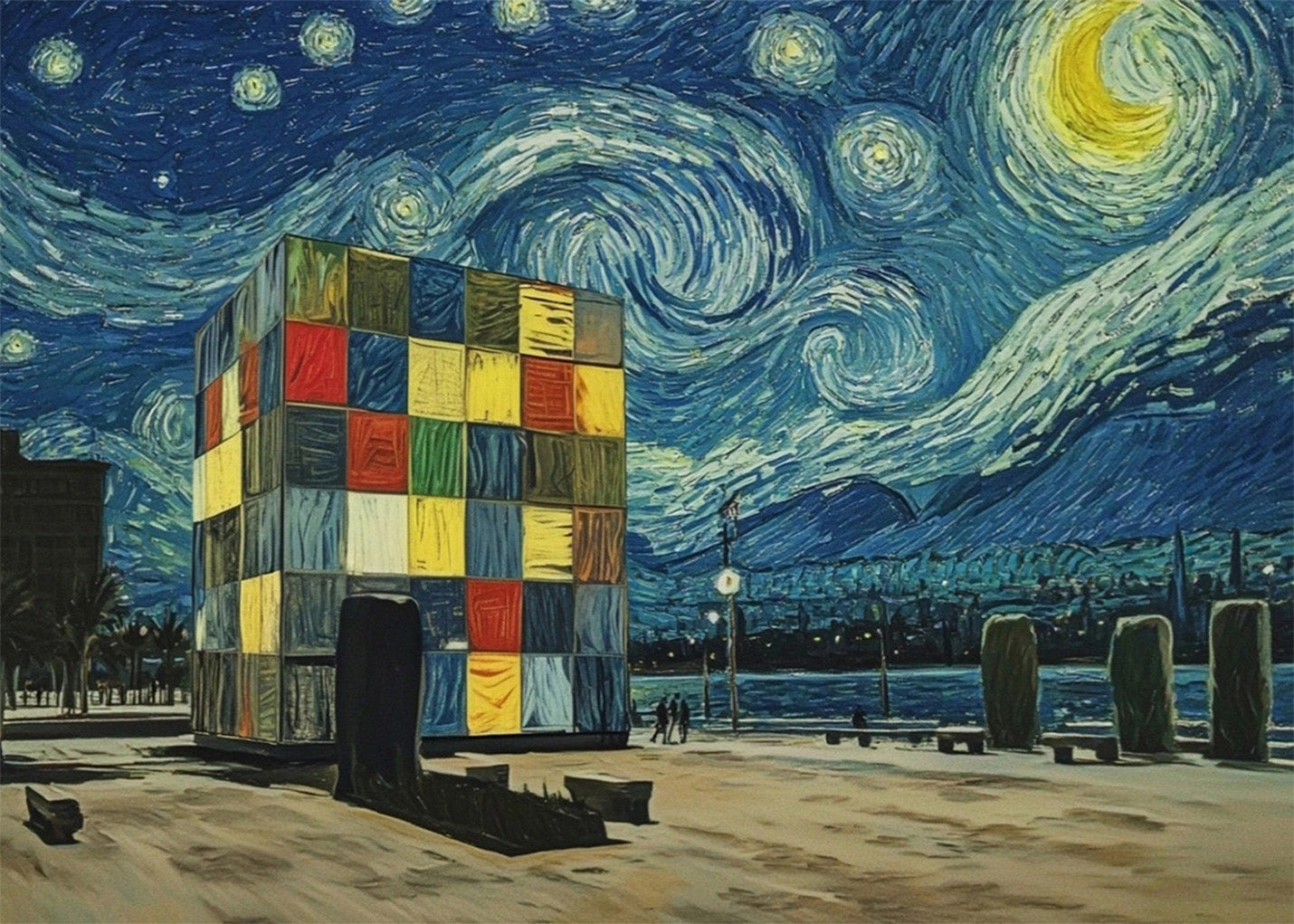 Cuadro ​Muelle Uno de Málaga Cubo Pompidou - Van Gogh