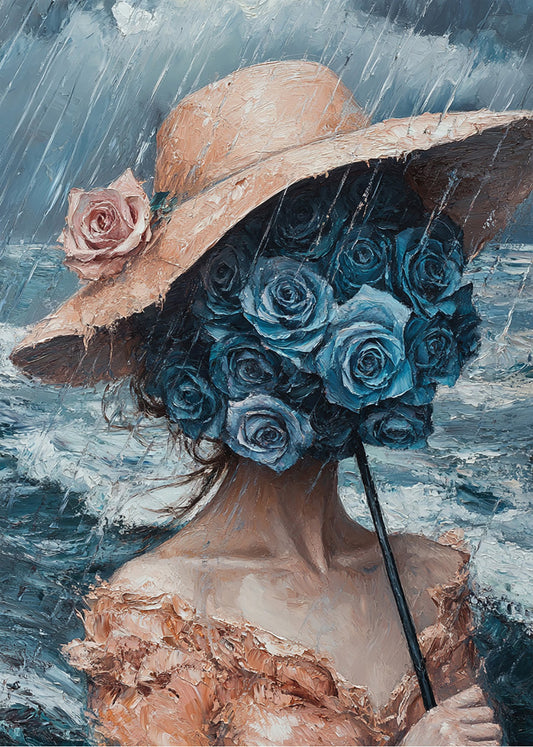Cuadro ​Mujer del ramo de flores azul