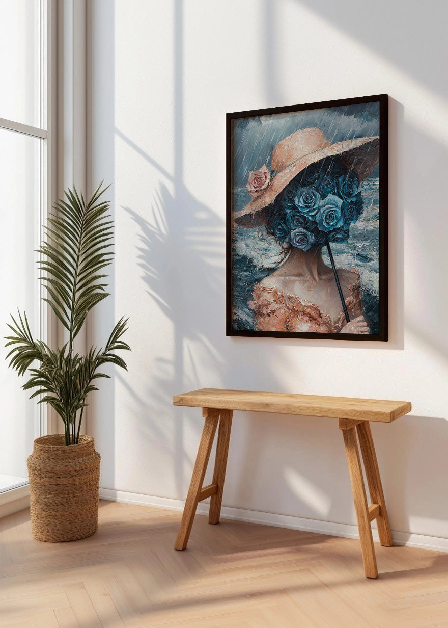 Cuadro ​Mujer del ramo de flores azul