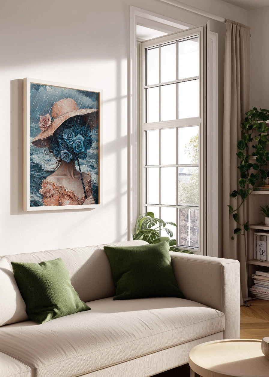 Cuadro ​Mujer del ramo de flores azul