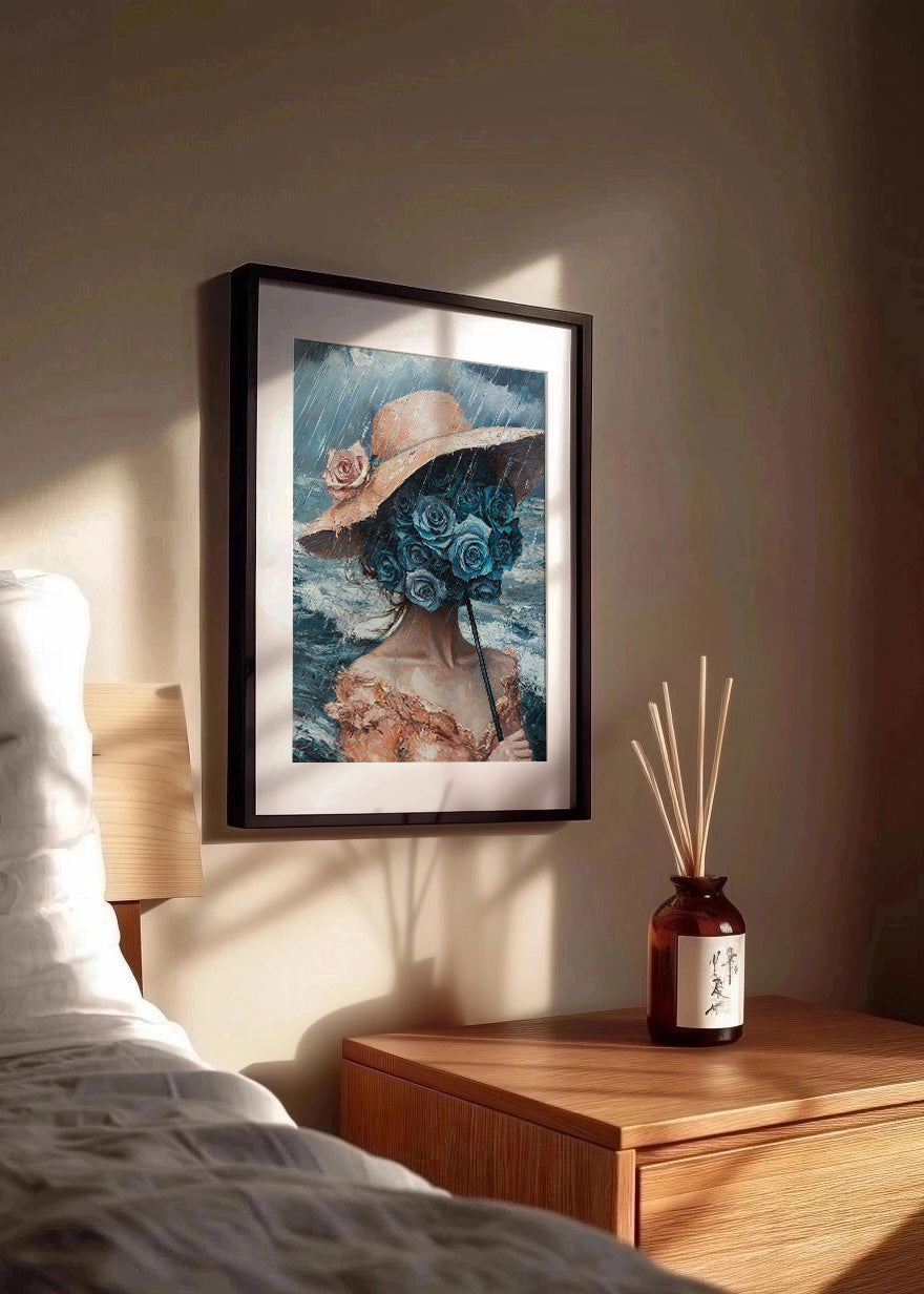 Cuadro ​Mujer del ramo de flores azul