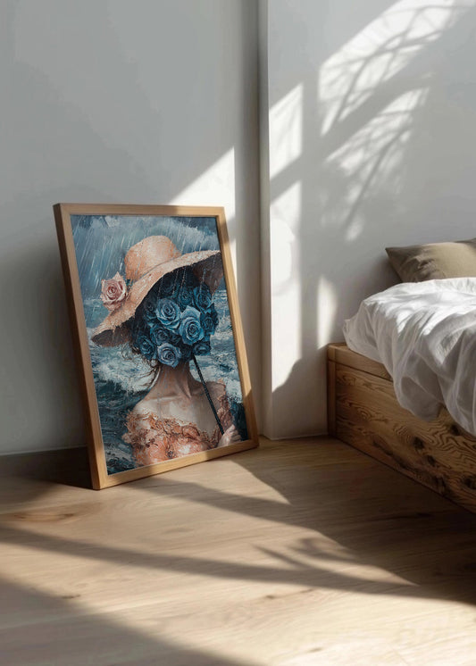 Cuadro ​Mujer del ramo de flores azul