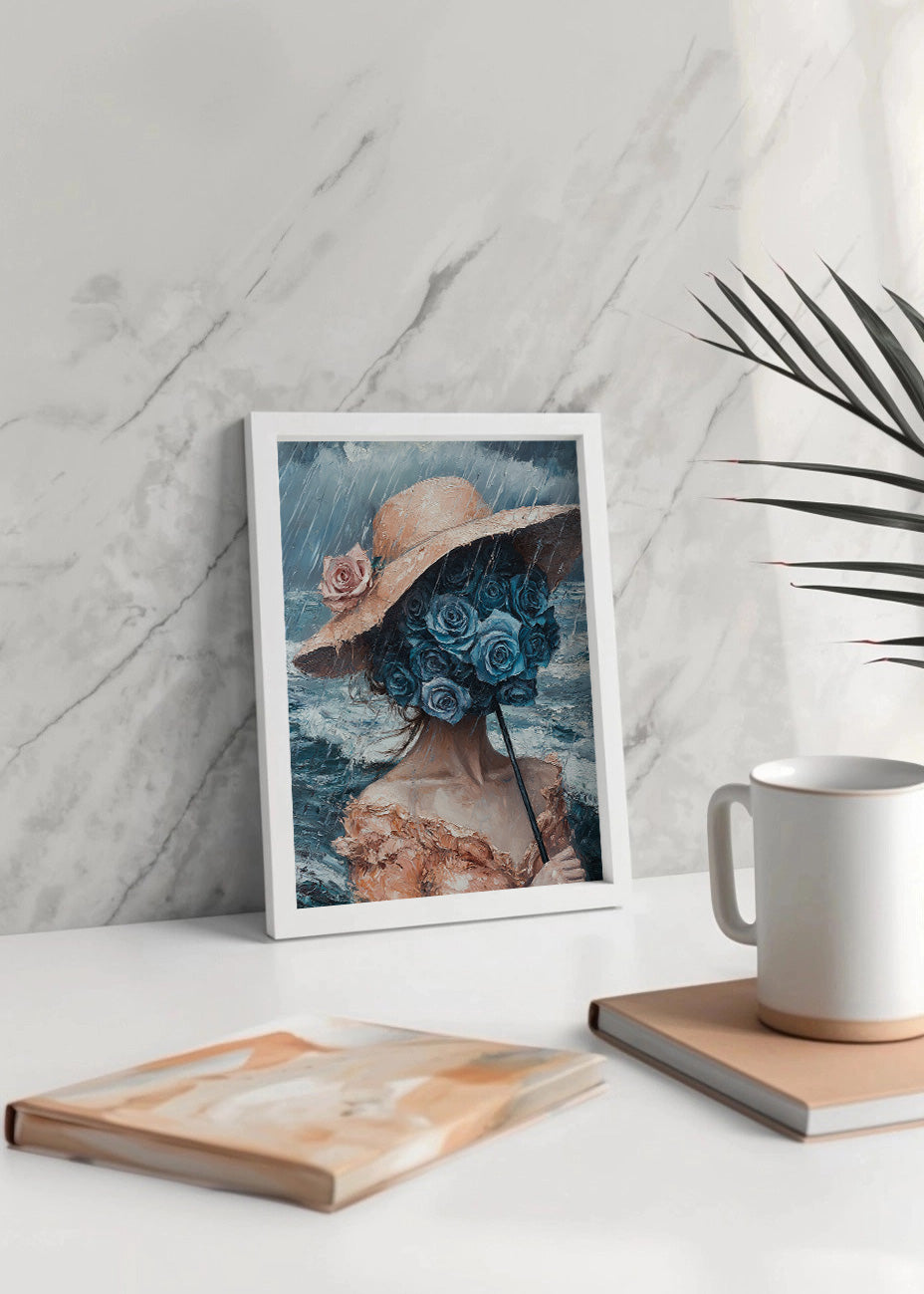 Cuadro ​Mujer del ramo de flores azul