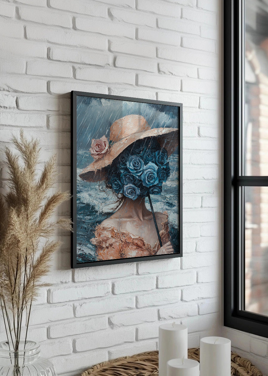 Cuadro ​Mujer del ramo de flores azul