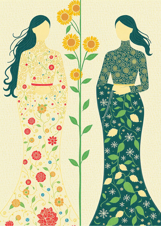 Cuadro Mujeres florales puntillismo
