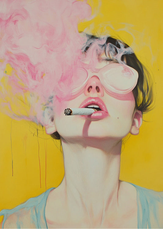 Cuadro ​Mujer pop art fumando rosa