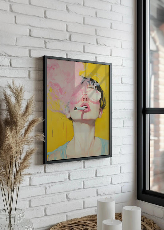 Cuadro ​Mujer pop art fumando rosa