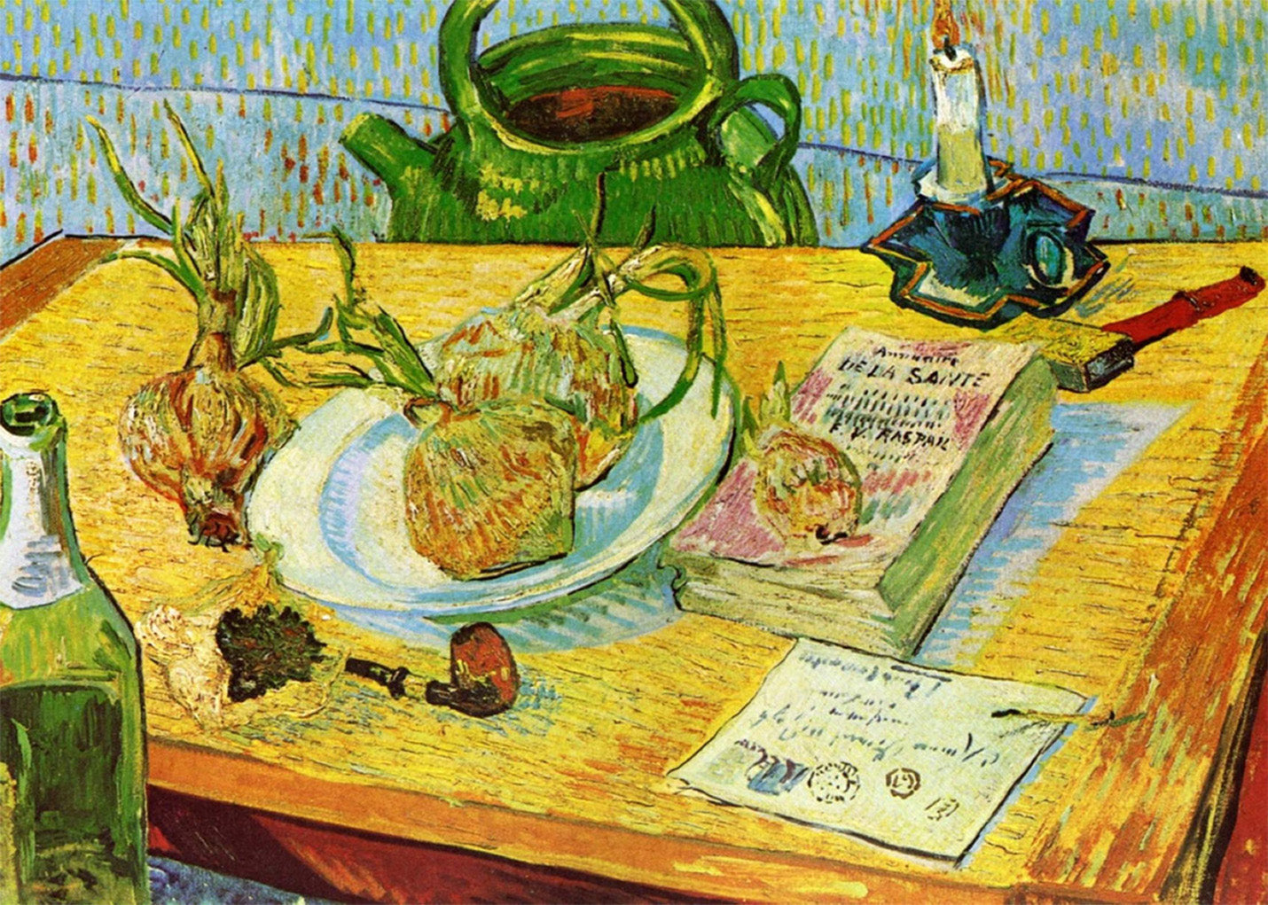 Cuadro Naturaleza Muerta Tablero de dibujo, pipa, cebollas y cera selladora (Van Gogh)