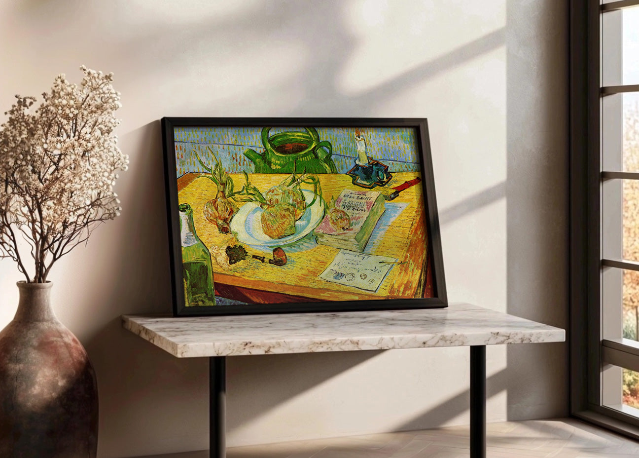 Cuadro Naturaleza Muerta Tablero de dibujo, pipa, cebollas y cera selladora (Van Gogh)