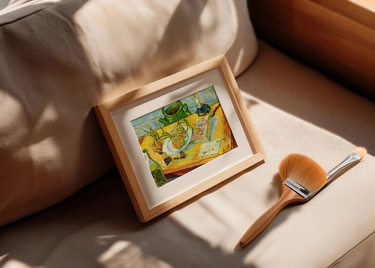 Cuadro Naturaleza Muerta Tablero de dibujo, pipa, cebollas y cera selladora (Van Gogh)