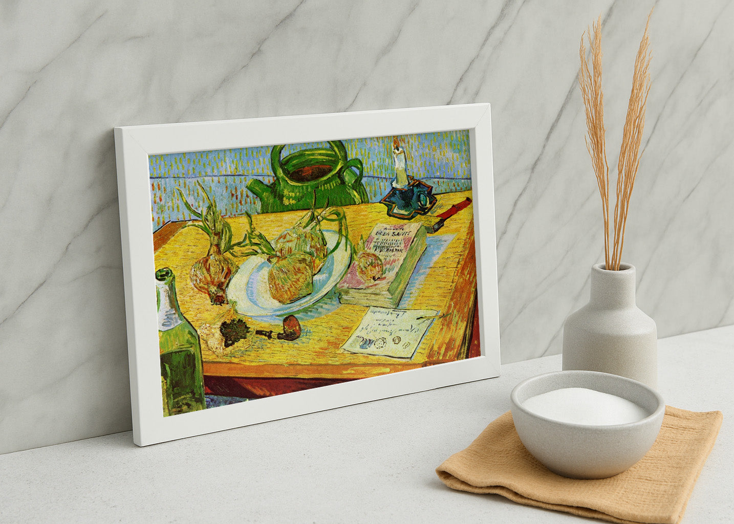Cuadro Naturaleza Muerta Tablero de dibujo, pipa, cebollas y cera selladora (Van Gogh)