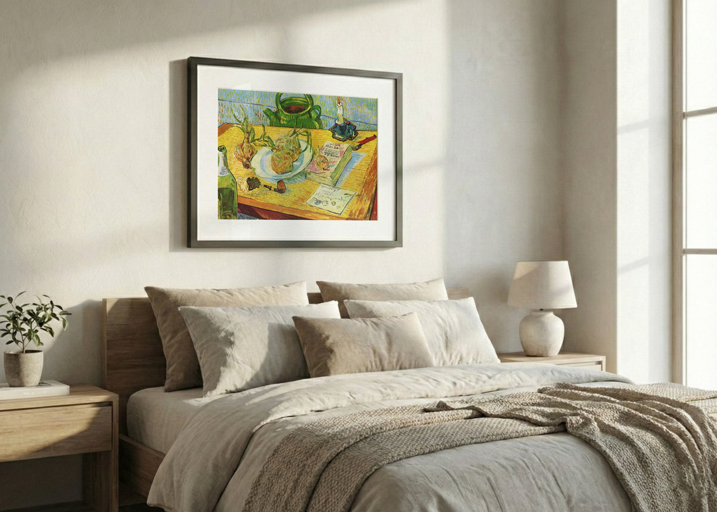 Cuadro Naturaleza Muerta Tablero de dibujo, pipa, cebollas y cera selladora (Van Gogh)