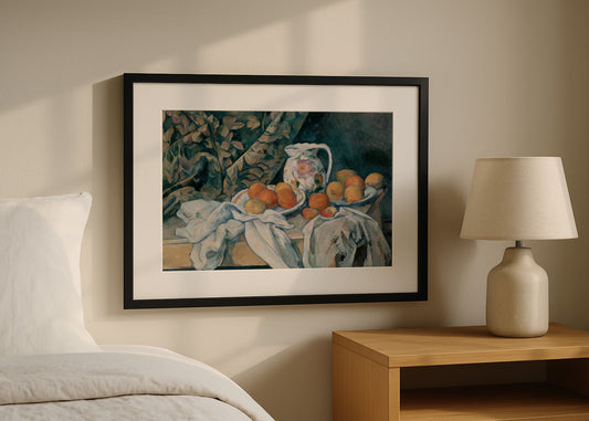 Cuadro ​Naturaleza muerta con cortina y jarrón (Cezanne)