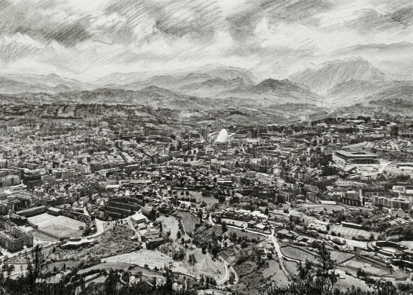 Cuadro Oviedo desde lejos estilo lápiz