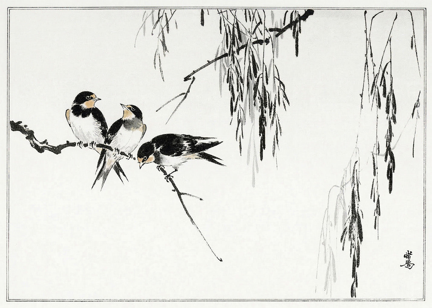 Cuadro Pajarillos a tinta china