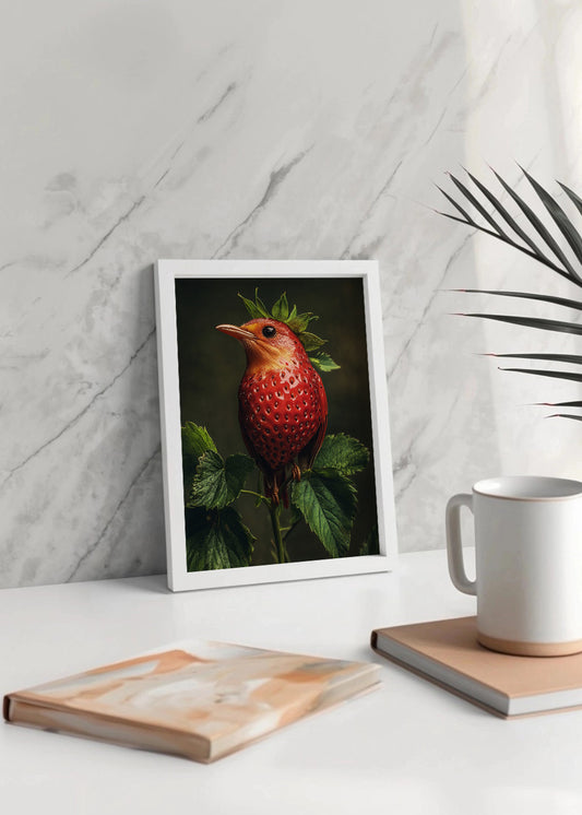 Cuadro ​Pájaro fresa en ramita de menta